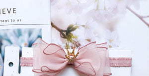 Luxury Modern Pearl Handmade Baby Girls Bowknot Crown Headband Lace Elastic Hair Band Bow For Girls Baby