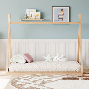 Wood Tent Bed For Kids, Montessori Style Low - Floor Bed, House-Shape Tent Bed Frame by Couch.com