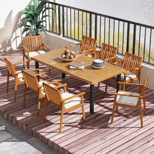 2 Pieces Patio Dining Chairs Outdoor Acacia Wood Chairs with Removable Padded Cushion-Natural