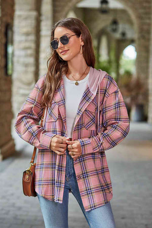 Modern Women Plaid Long Sleeve Hooded Jacket Stylish & Comfortable Outerwear For Winter And Autumn