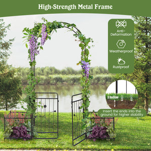87 Inches Garden Arbor with Lockable Gate Side Planters-Black