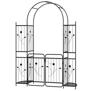 87 inch Tall Garden Arch with Gate Planter Shelves Climbing Trellises