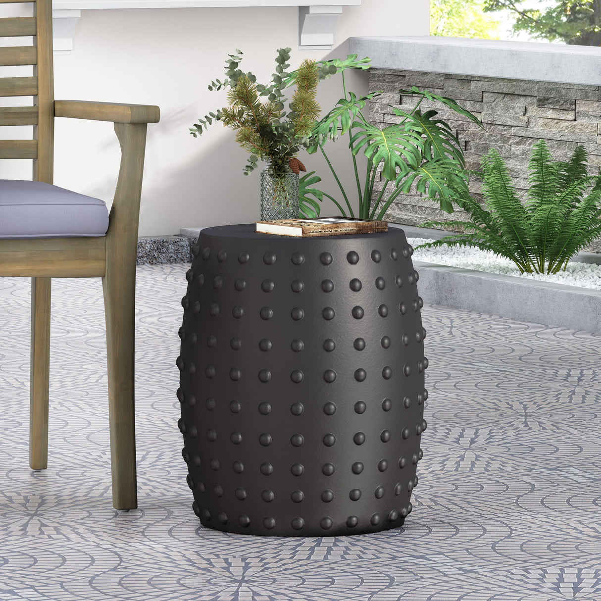 Outdoor End Table With Outstanding Studded Design - Matte Black by Couch.com