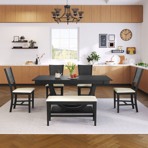 Topmax - 6 Piece Wood Half Round Dining Table Set Kitchen Table Set With Long Bench And 4 Dining Chairs, Modern Style by Couch.com