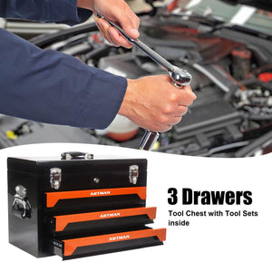 Portable 3 Drawer Steel Toolbox, 4 Layers Of Tools With Metal Latches, With Storage Tray And Carrying Handle by Couch.com