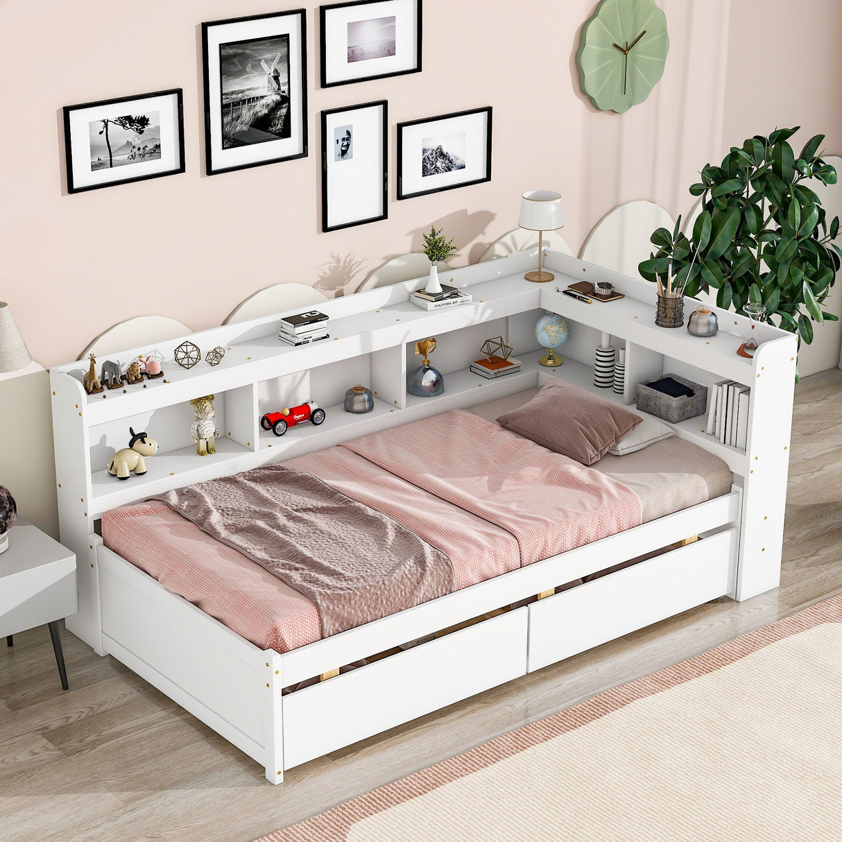 Twin Bed With L-Shaped Bookcases, Drawers by Couch.com