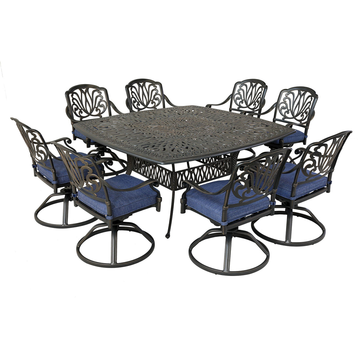 Square 8 Person 64" Long Aluminum Dining Set With Cushions by Couch.com