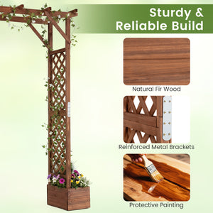 87in Tall Wooden Garden Arbor with Planter Boxes and Hanging Roof for Climbing Plants-Orange