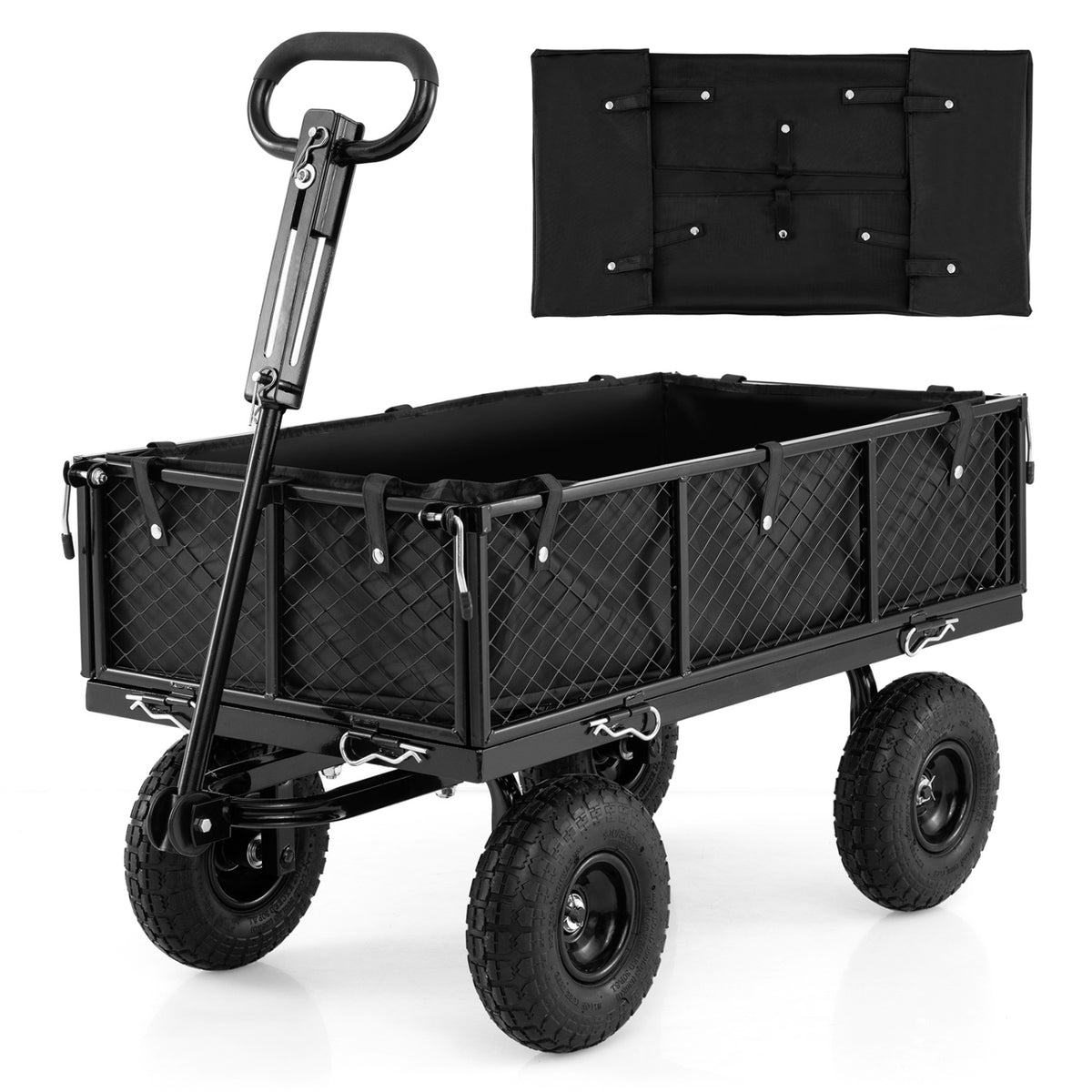 880 lbs Utility Wagon Flatbed with Removable Oxford Cloth Liner-Black