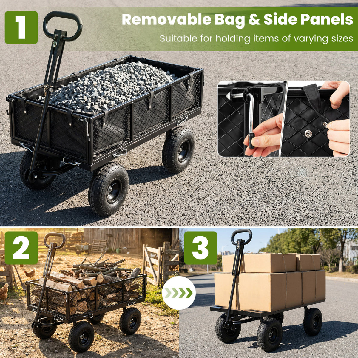 880 lbs Utility Wagon Flatbed with Removable Oxford Cloth Liner-Black