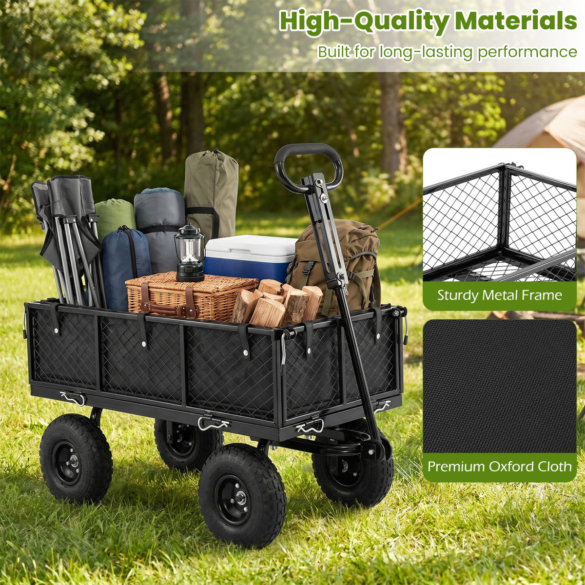 880 lbs Utility Wagon Flatbed with Removable Oxford Cloth Liner-Black