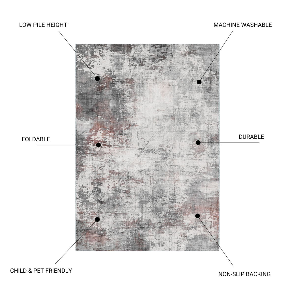 Toucan - Washable Non - Slip Area Rug - Ivory / Dark Gray by Couch.com