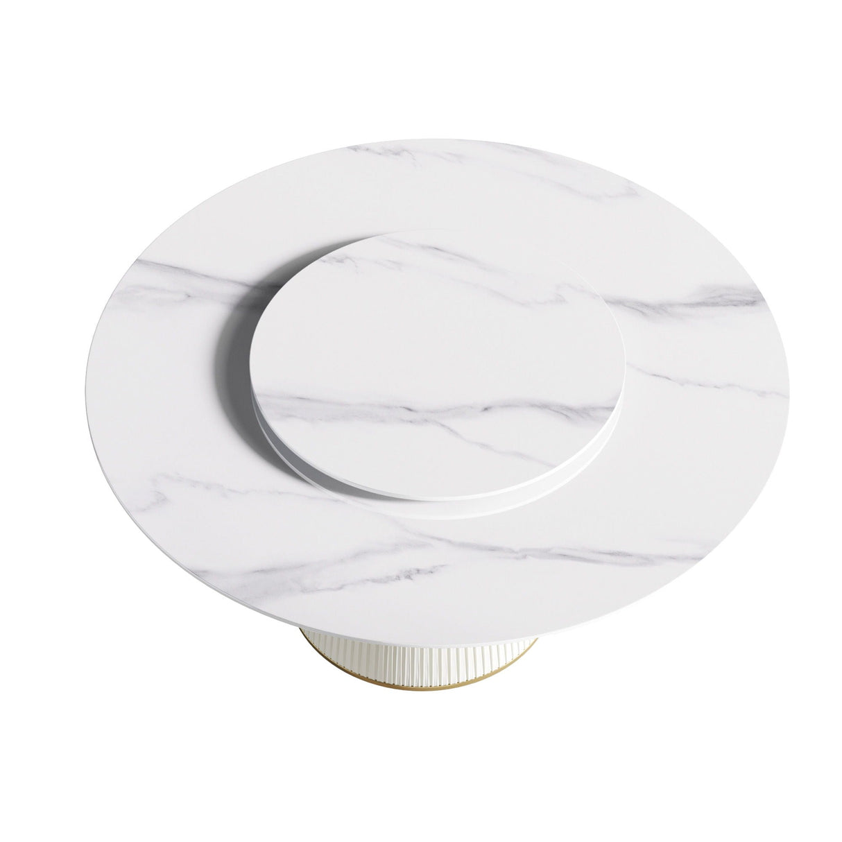 Modern Artificial Stone Round Plywood Base Dining Table, Can Accommodate 8 People, Artificial Stone Turntable (Not Including Chairs) - White / Beige by Couch.com