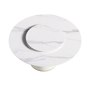 Modern Artificial Stone Round Plywood Base Dining Table, Can Accommodate 8 People, Artificial Stone Turntable (Not Including Chairs) - White / Beige by Couch.com