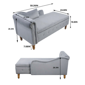 Chaise Lounge Indoor, Velvet Lounge Chair For Bedroom With Storage & Pillow, Modern Upholstered Rolled Arm Chase Lounge For Sleeping With Nailhead Trim For Living Room Bedroom Office by Couch.com