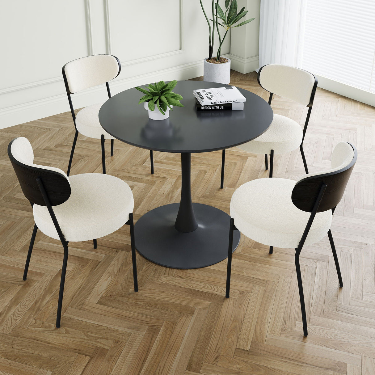 Modern Gray Simple Teddy Velvet Dining Chair Upholstered Chair Family Bedroom Stool Back Dressing, Black Round Table Set, Bentwood Covered With Ash Veneer Chair Back, Chair Metal Leg by Couch.com