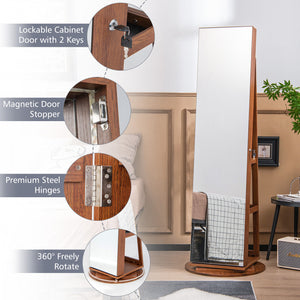 360 ° Rotating Mirrored Jewelry Cabinet Armoire 3 Color LED Modes Lockable-White