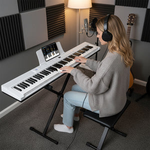 88-Key Electric Piano Keyboard with Adjustable Stand and  Portable Bag-White