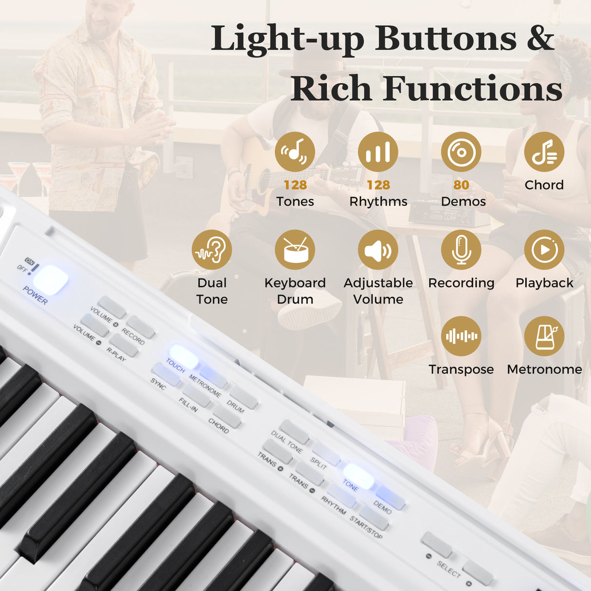 88-Key Electric Piano Keyboard with Adjustable Stand and  Portable Bag-White
