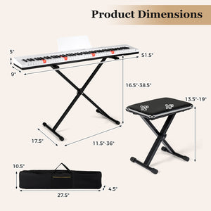 88-Key Electric Piano Keyboard with Adjustable Stand and  Portable Bag-White