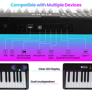 88 Key Foldable Electric Keyboard Piano with Wireless MIDI and Dual Speakers-Black