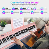 88 Key Foldable Electric Keyboard Piano with Wireless MIDI and Dual Speakers-Pink