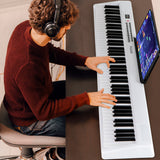 88 Key Foldable Electric Keyboard Piano with Wireless MIDI and Dual Speakers-White