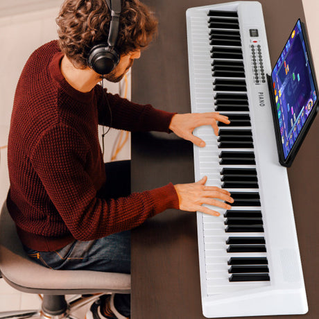 88 Key Foldable Electric Keyboard Piano with Wireless MIDI and Dual Speakers-White