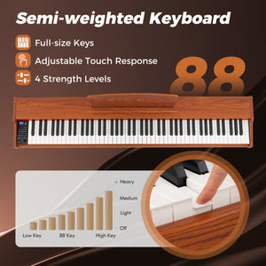 88-Key Keyboard Piano Set with Adjustable Stand-Brown