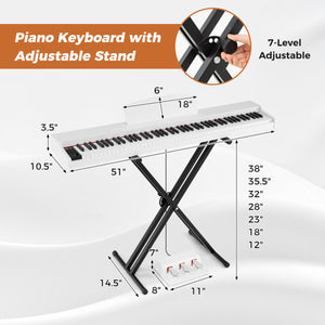 88-Key Keyboard Piano Set with Adjustable Stand-White