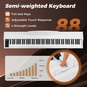 88-Key Keyboard Piano Set with Adjustable Stand-White