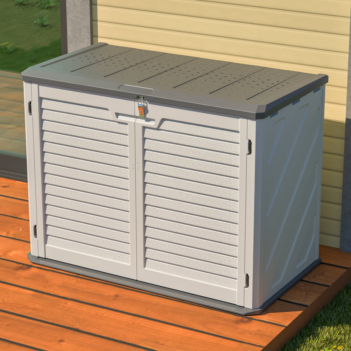 28 cu ft Lockable Horizontal Outdoor Storage Shed, Plastic, White