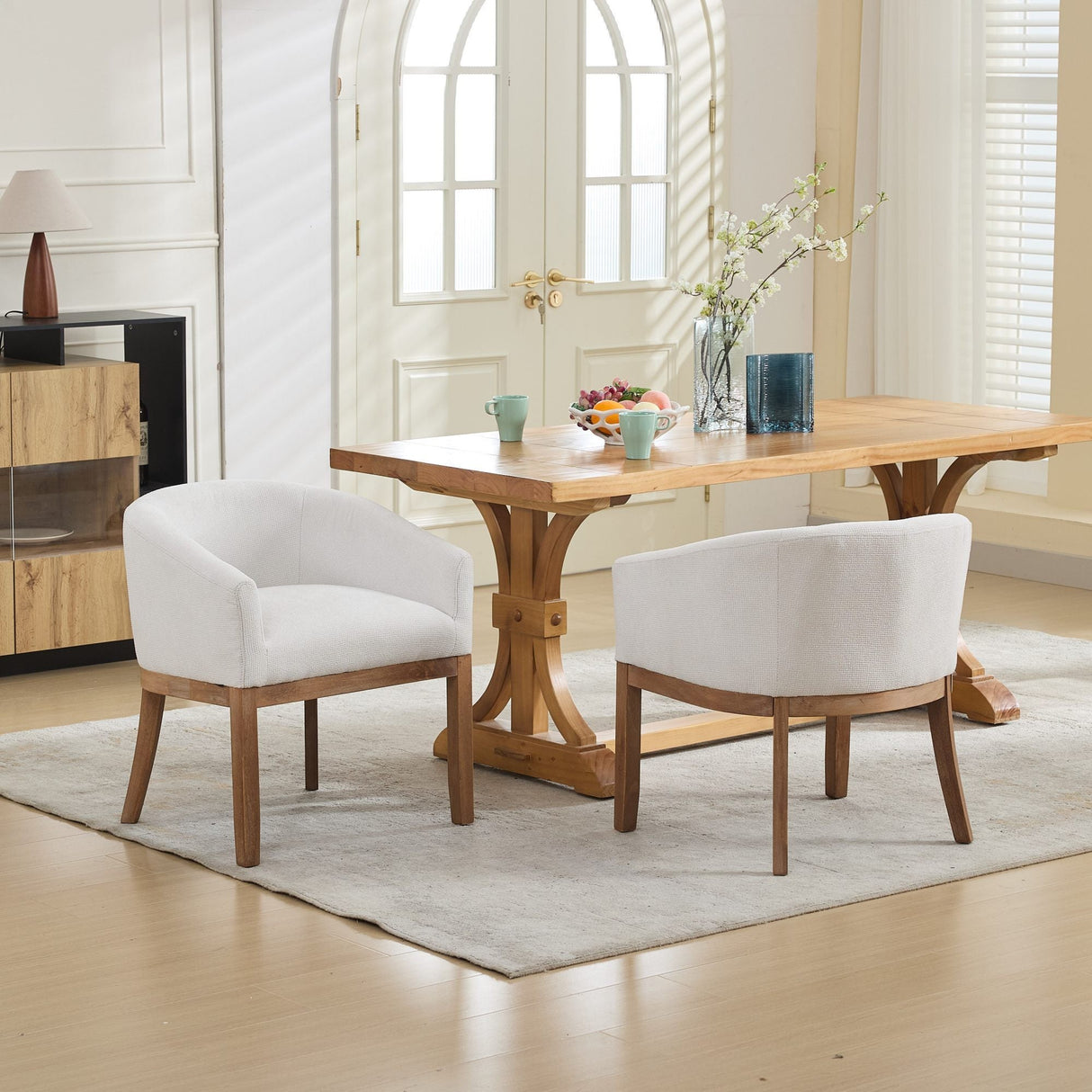 Mid Century Modern Upholstered Barrel Dining Chair with Arms