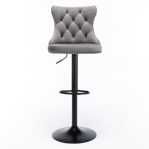 Swivel Barstools Adjusatble Seat Height, Modern Upholstered Bar Stools With Backs Comfortable Tufted For Home Pub And Kitchen Island (Set of 2)