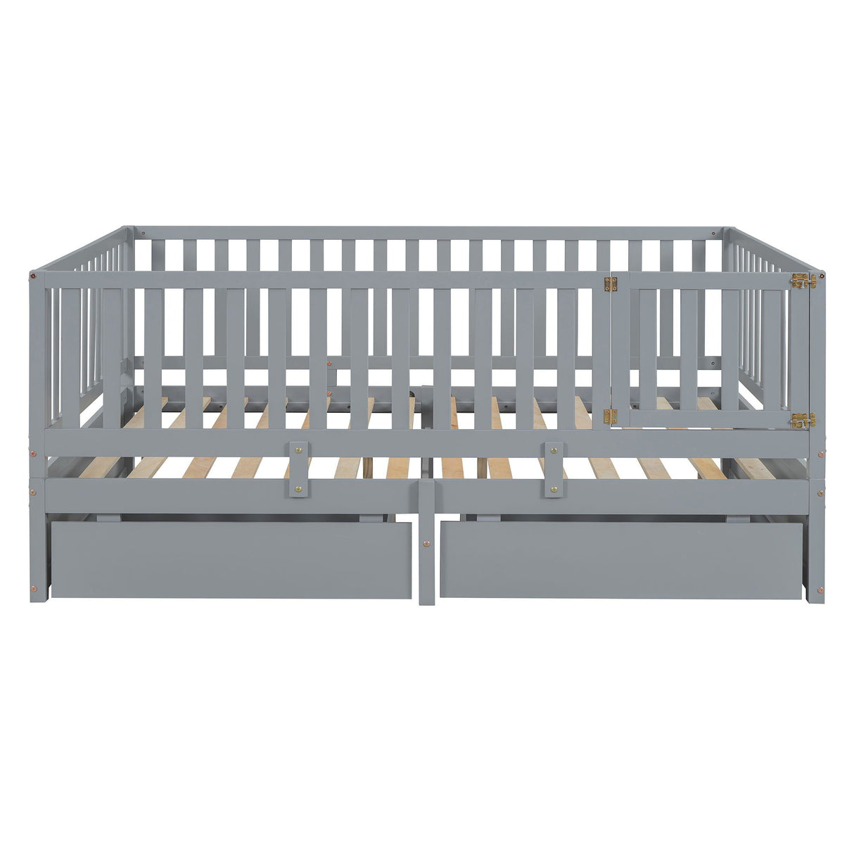 Daybed With Fence Guardrails And 2 Drawers, Split Into Independent Floor Bed & Daybed by Couch.com