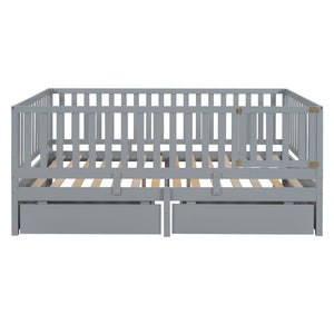 Daybed With Fence Guardrails And 2 Drawers, Split Into Independent Floor Bed & Daybed by Couch.com