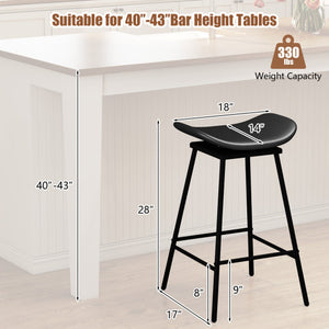 Set of 2 Swivel Barstools Faux Leather Upholstered Backless with Footrest-Black