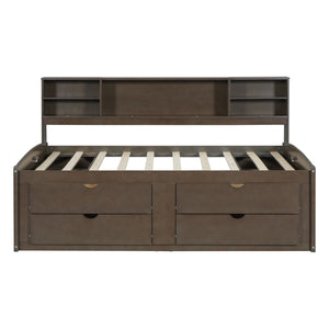 Daybed With 2 Bedside Cabinets, Upper Shelves And 4 Drawers