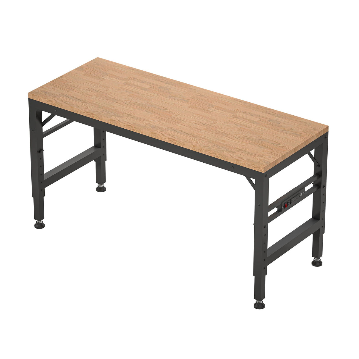 Adjustable Height Workbench, Rubber Wood Top Heavy Duty Workstation With Power Outlets, 2000 Lbs Load Capacity Hardwood Worktable For Workshop, Garage, Office, Home, Commercial - Black by Couch.com