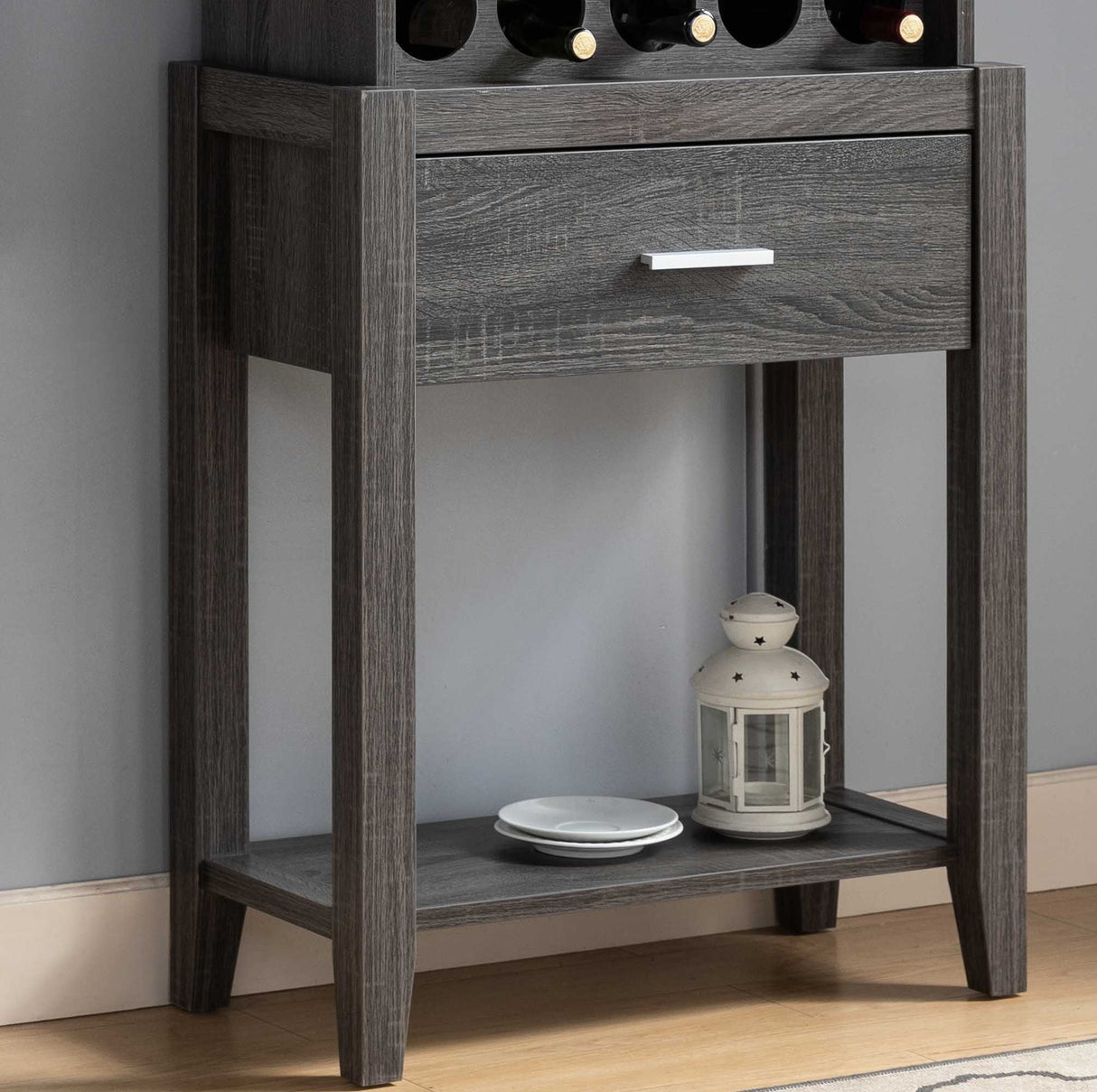 Wine Bar Cabinet, Kitchen Storage Cabinet With Drawer And Open Shelves - Distressed Gray by Couch.com