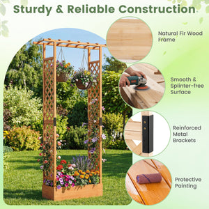 89 Inch Tall Wooden Raised Garden Bed with Side Trellis and Hanging Roof Drainage Holes-Orange
