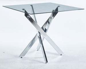 Dining Table With Cross Metal Leg And Tempered Glass, Modern Space Saving Kitchen Table For Living Room Legs, Square Table by Couch.com
