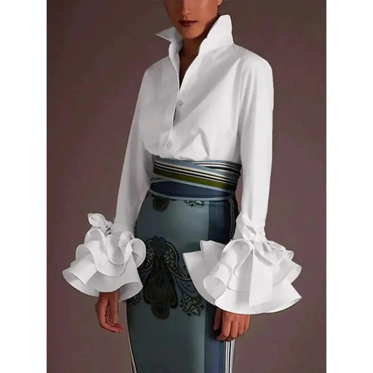 Women's Ruffle Sleeve Slim Shirt