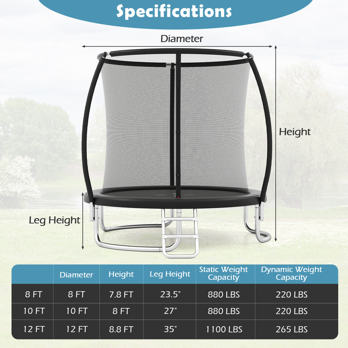 8FT Outdoor Heavy-Duty Recreational Trampoline-Black