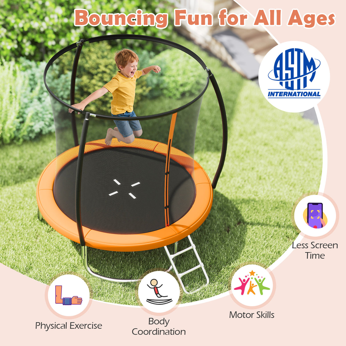 8FT Outdoor Heavy-Duty Recreational Trampoline-Orange
