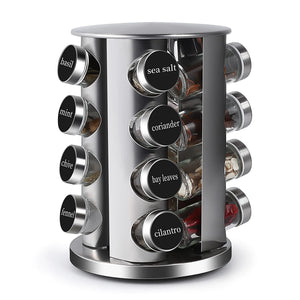 DOUBLE 2 C Revolving Countertop Spice Rack Stainless Steel Seasoning Storage OrganizationSpice Carousel Tower for Kitchen Set of 16 Jars (16Jars)