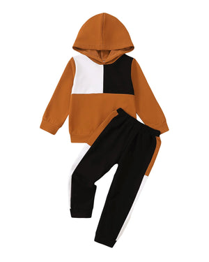 Toddler Boy Clothes 3T 4T Boys clothes Brown Block Long Sleeve Hoodie Sweatshirt Pants Sweat Suit Set 4 Year Old Boy Fall Winter Outfits