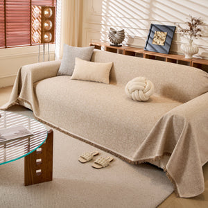 Natural Textured Linen Couch Cover, Breathable & Hypoallergenic Furniture Protector