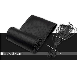 Genuine Leather Car Steering Wheel Cover Soft Anti slip Steering-Wheel Braid Cowhide Braid With Needles Thread Leather Steering Wheel Cover Heavy Duty Pure Cowhide Steering Wheel Cover, Genuine Leather Steering Wheel Cover (Copy)