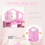 Kids Tri Folding Mirror Makeup Dressing Vanity Table Set-White